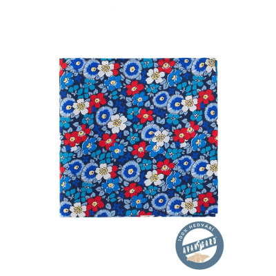 Кърпичка с цветя копринено синьо червено