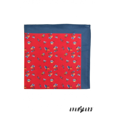 Червена мъжка кърпичка със синя рамка от малки цветя