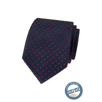 Синя копринена вратовръзка с червени квадратчета