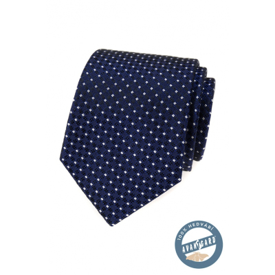 Синя копринена вратовръзка с бяла шарка