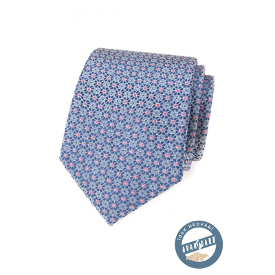 Копринена вратовръзка със синьо-розов десен