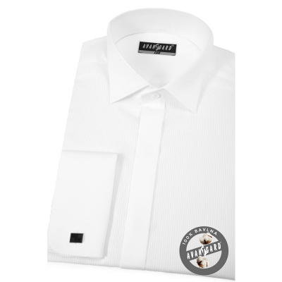 Бяла пике смокинг риза с двоен маншет