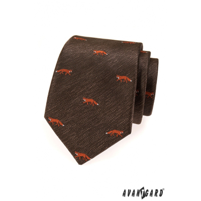 Кафява вратовръзка с мотив на лисица