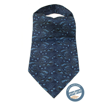 Синя аскот вратовръзка с бледосин десен Пейсли