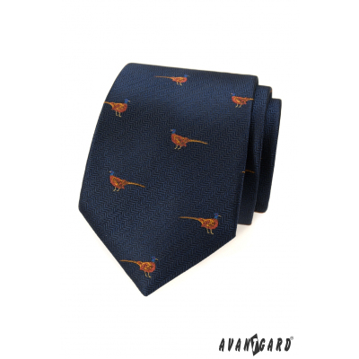 Синя вратовръзка с шарка на фазан