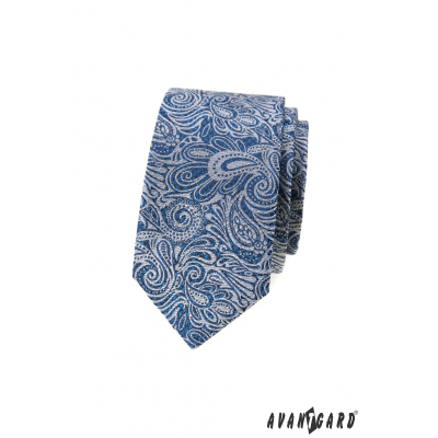 Синя тясна вратовръзка с шарка пейсли