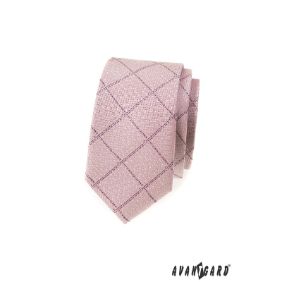 Тясна пудра розова вратовръзка с шарка
