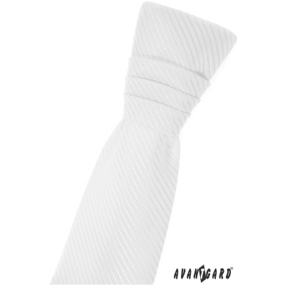 Бяла момчешка френска вратовръзка с диагонална ивица