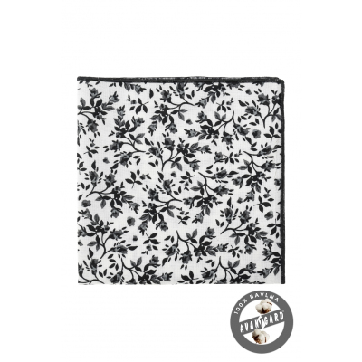 Бяла кърпичка с черен флорален десен