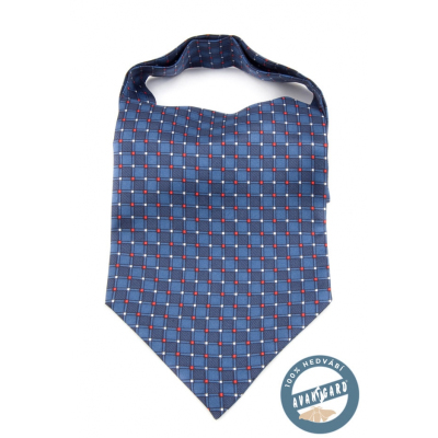 Синя копринена вратовръзка Аскот със синьо-червена шарка