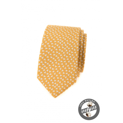 Жълта памучна тясна вратовръзка с триъгълници
