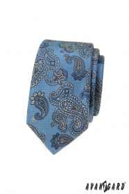 Тясна синя вратовръзка с кашмирен мотив