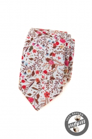 Памучна тясна вратовръзка с флорален десен