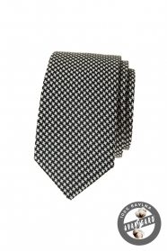 Черно-бяла памучна тясна вратовръзка