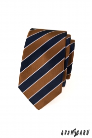 Тясна вратовръзка на синьо-кафяви райета