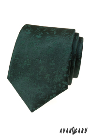Зелена вратовръзка с флорален релеф