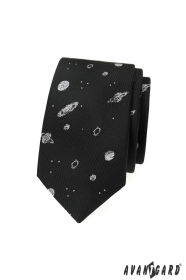Черна тясна вратовръзка с планети