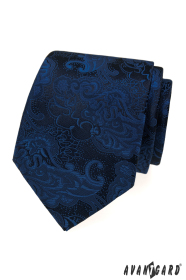 Синя вратовръзка с пейсли шарка и кърпичка