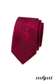 Червена вратовръзка със син кашмирен десен