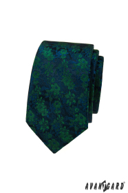 Тясна вратовръзка със синьо-зелена шарка на цветя