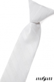 Бяла бебешка вратовръзка със сребърен десен