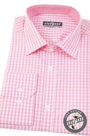 Тънка мъжка риза с розово кубче, дълги ръкави