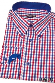 Мъжка риза Slim Fit карирана синя с червено