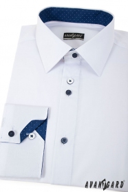 Бяла Slim риза със сини аксесоари, дълги ръкави