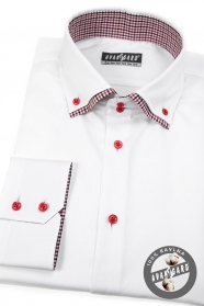 Бяла Slim Fit риза с дълги ръкави, червени копчета