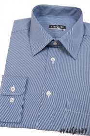 Синя мъжка риза с тясна бяла ивица