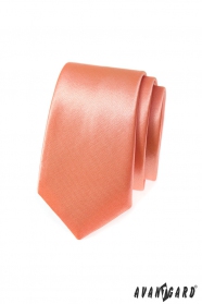 Едноцветна тясна вратовръзка в тон на сьомга