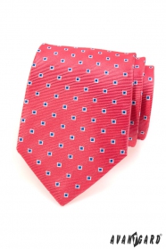 Розова мъжка вратовръзка сини бели квадратчета