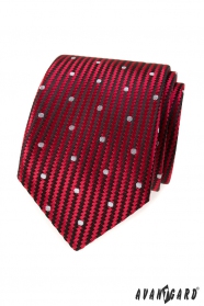 Червена текстурирана вратовръзка с големи бели точки