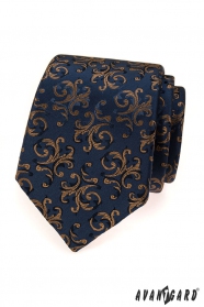 Синя вратовръзка с кафяви орнаменти