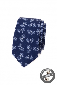 Синя памучна тясна вратовръзка с мотив за велосипед