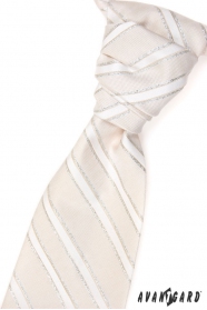 Сватбена вратовръзка в бежови сребърни райета