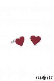 Сребърни копчета за ръкавели - червено сърце