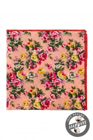 Мъжка памучна кърпичка, жълти и розови цветя