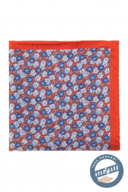 Оранжево-синя копринена кърпичка с цветчета