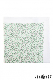 Мъжка бяла кърпичка - малки зелено-розови цветя