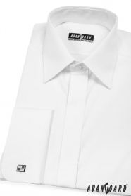 Мъжка риза за копчета за ръкавели - V1Бяла