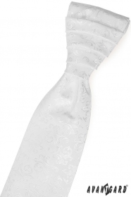 Бяла сватбена вратовръзка с лъскава шарка