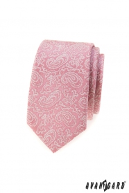 Пудра розова тясна вратовръзка с шарка Пейсли