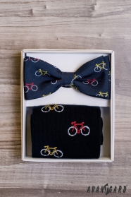 Мъжка папийонка в комплект с чорапи с десен велосипед