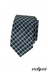 Синя тясна вратовръзка, бели и зелени райета