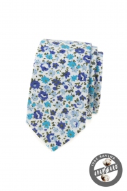 Памучна тясна вратовръзка със сини цветя