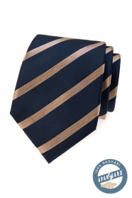 Синя копринена вратовръзка с лъскава ивица
