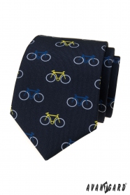 Синя вратовръзка с цветен велосипеден модел