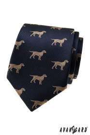 Синя мъжка вратовръзка с мотив куче