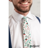 Кремова вратовръзка с коледен десен - ширина 7 см